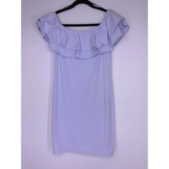 H&M Dresses & Skirts - H&M Off The Shoulder Ruffle Baby Blue Fitted‎ Dress Women's Size Medium NEW